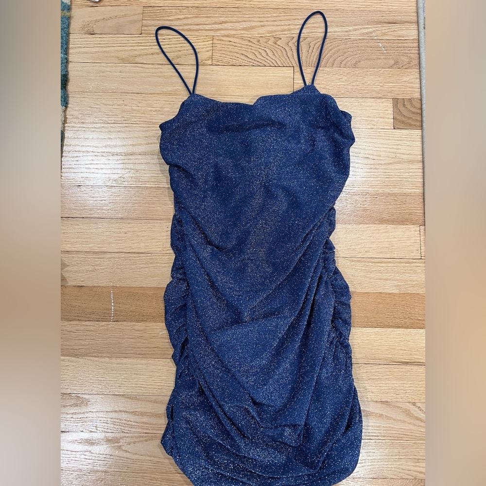 Blue Tight Fitting Sparke Crimped Dress.